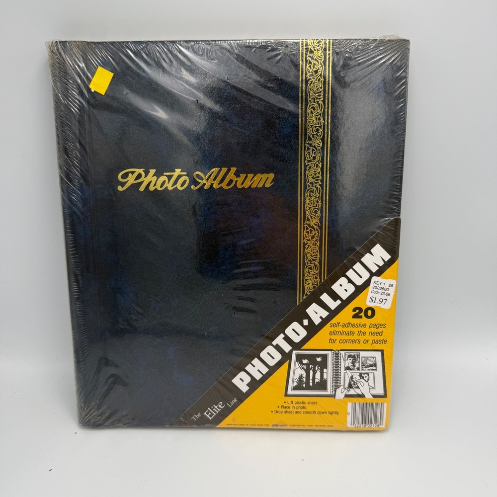 Vintage Kmart Elite Line Photo Album Navy Blue Gold Foil 20 Self Adhesive Pages